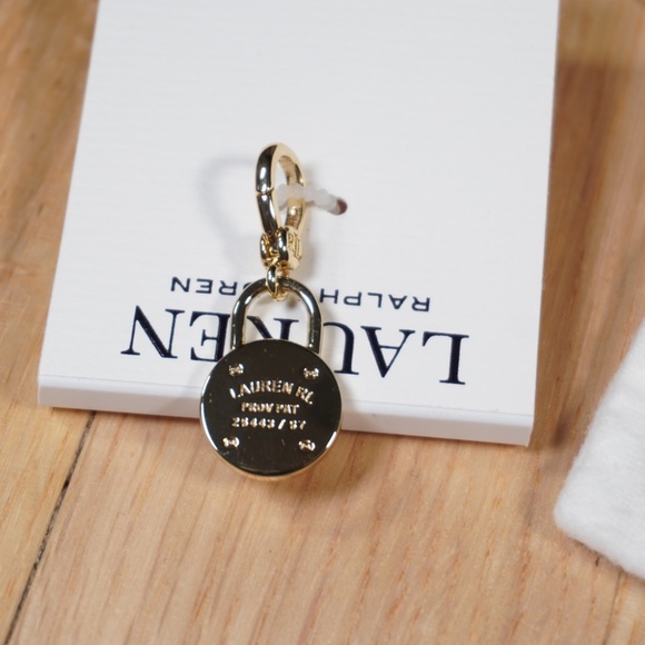 Lauren Ralph Lauren RLL Padlock Charm Gold Tone Crystal OS Brand New - Picture 2 of 3